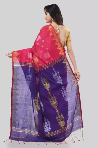 Desh bidesh tant cotton silk handloom cotton blend saree jharbati work with blouse