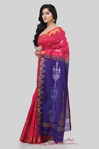 Desh bidesh tant cotton silk handloom cotton blend saree jharbati work with blouse