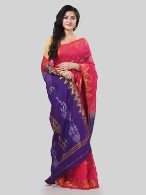 Desh bidesh tant cotton silk handloom cotton blend saree jharbati work with blouse 4