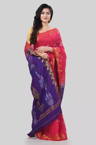 Desh bidesh tant cotton silk handloom cotton blend saree jharbati work with blouse