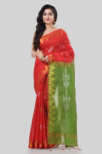 Desh bidesh tant cotton silk handloom cotton blend saree jharbati work with blouse