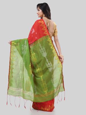 Desh bidesh tant cotton silk handloom cotton blend saree jharbati work with blouse 2
