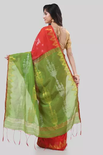 Desh bidesh tant cotton silk handloom cotton blend saree jharbati work with blouse
