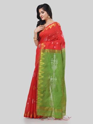 Desh bidesh tant cotton silk handloom cotton blend saree jharbati work with blouse 3
