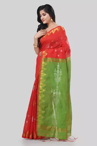 Desh bidesh tant cotton silk handloom cotton blend saree jharbati work with blouse