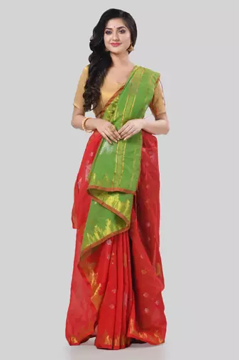 Desh bidesh tant cotton silk handloom cotton blend saree jharbati work with blouse