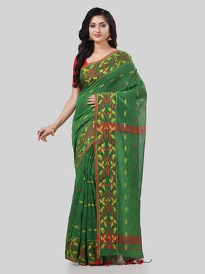 Desh bidesh tant cotton silk handloom cotton blend saree navratri design with blouse 1