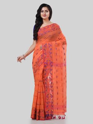 Desh bidesh tant cotton silk handloom cotton blend saree navratri design with blouse 1