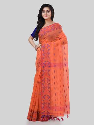 Desh bidesh tant cotton silk handloom cotton blend saree navratri design with blouse 3