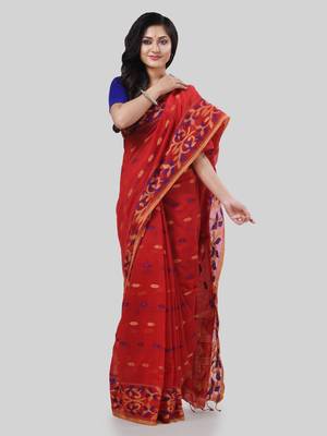 Desh bidesh tant cotton silk handloom cotton blend saree navratri design with blouse 4