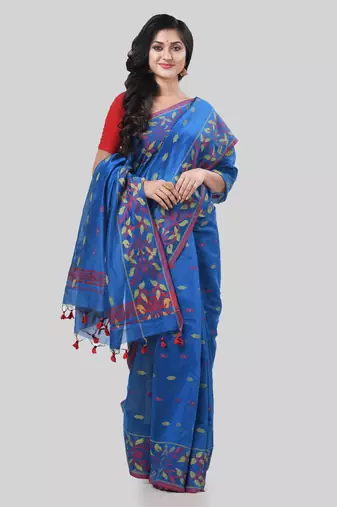 Desh bidesh tant cotton silk handloom cotton blend saree navratri design with blouse
