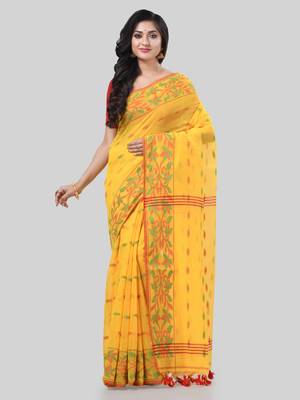 Desh bidesh tant cotton silk handloom cotton blend saree navratri design with blouse 1