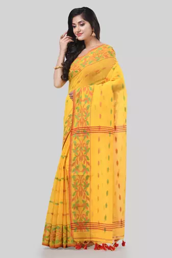 Desh bidesh tant cotton silk handloom cotton blend saree navratri design with blouse