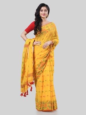 Desh bidesh tant cotton silk handloom cotton blend saree navratri design with blouse 4