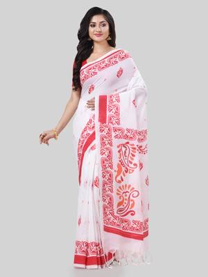 Desh bidesh pure cotton handloom saree uma ganesh printed design handloom saree with blouse 1