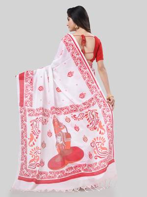 Desh bidesh pure cotton handloom saree uma ganesh printed design handloom saree with blouse 2