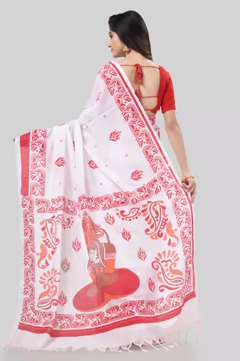 Desh bidesh pure cotton handloom saree uma ganesh printed design handloom saree with blouse