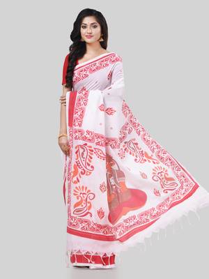 Desh bidesh pure cotton handloom saree uma ganesh printed design handloom saree with blouse 4