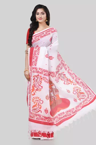 Desh bidesh pure cotton handloom saree uma ganesh printed design handloom saree with blouse