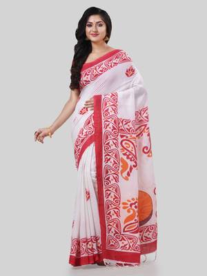 Desh bidesh pure cotton handloom saree uma ganesh printed design handloom saree with blouse 1