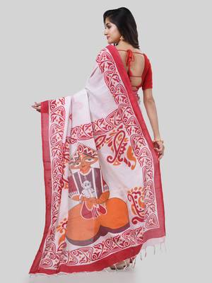 Desh bidesh pure cotton handloom saree uma ganesh printed design handloom saree with blouse 2