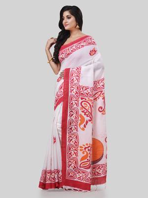 Desh bidesh pure cotton handloom saree uma ganesh printed design handloom saree with blouse 3