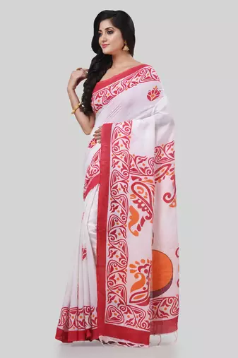 Desh bidesh pure cotton handloom saree uma ganesh printed design handloom saree with blouse