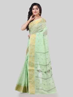 Desh bidesh bengal tant zari kerala printed pure handloom cotton saree without blouse 3