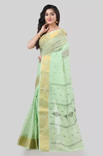 Desh bidesh bengal tant zari kerala printed pure handloom cotton saree without blouse