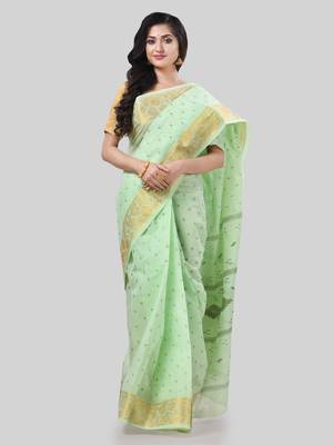 Desh bidesh bengal tant zari kerala printed pure handloom cotton saree without blouse 4