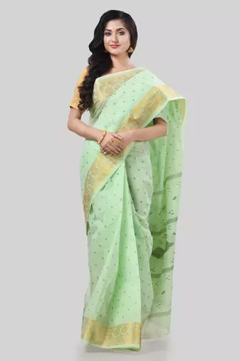 Desh bidesh bengal tant zari kerala printed pure handloom cotton saree without blouse
