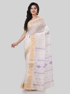 Desh bidesh bengal tant zari kerala printed pure handloom cotton saree without blouse 1