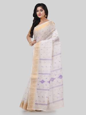 Desh bidesh bengal tant zari kerala printed pure handloom cotton saree without blouse 3