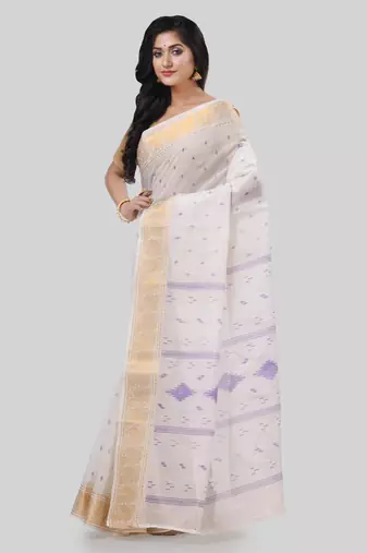 Desh bidesh bengal tant zari kerala printed pure handloom cotton saree without blouse