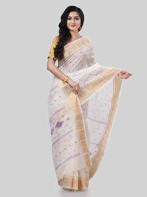 Desh bidesh bengal tant zari kerala printed pure handloom cotton saree without blouse 4