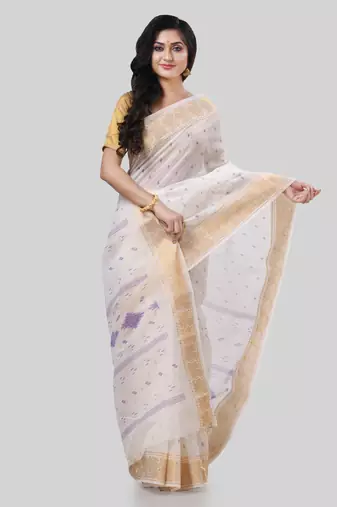 Desh bidesh bengal tant zari kerala printed pure handloom cotton saree without blouse
