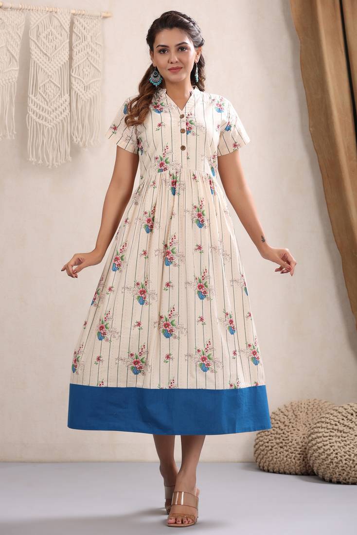 Floral Printed Cotton One Piece For Women