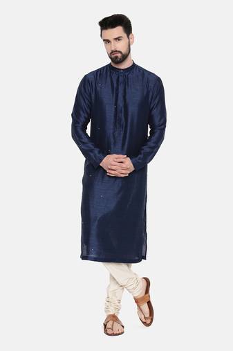 Blue Silk Mukesh Kurta Set