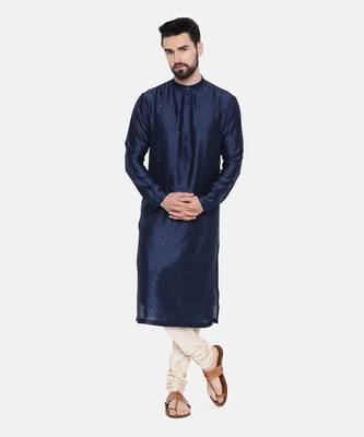 Blue Silk Mukesh Kurta Set 1