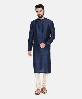 Blue Silk Mukesh Kurta Set 2