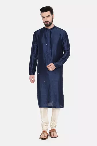 Blue Silk Mukesh Kurta Set