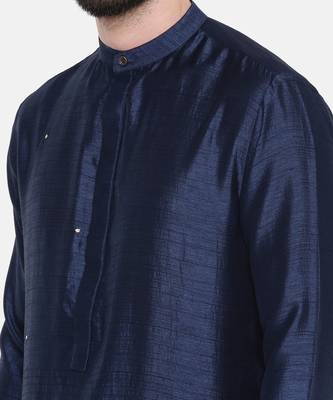 Blue Silk Mukesh Kurta Set 3