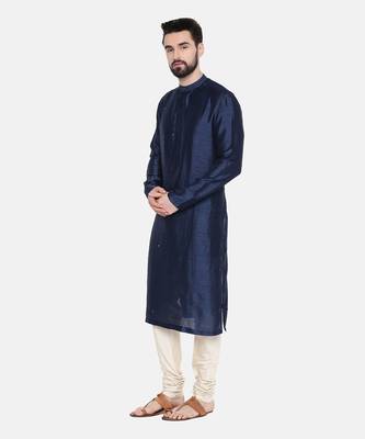 Blue Silk Mukesh Kurta Set 4