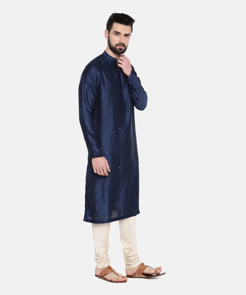 Blue Silk Mukesh Kurta Set