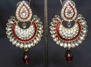 Maroon Kundan earrings with Maroon tear drop 1