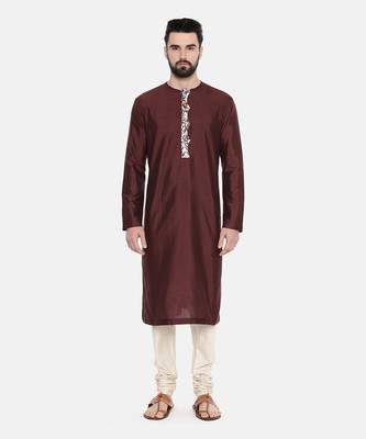 Brown Silk Printed Kurta Set 1