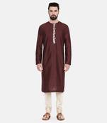 Brown Silk Printed Kurta Set