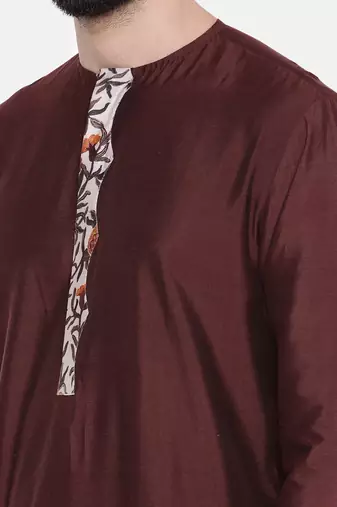 Brown Silk Printed Kurta Set