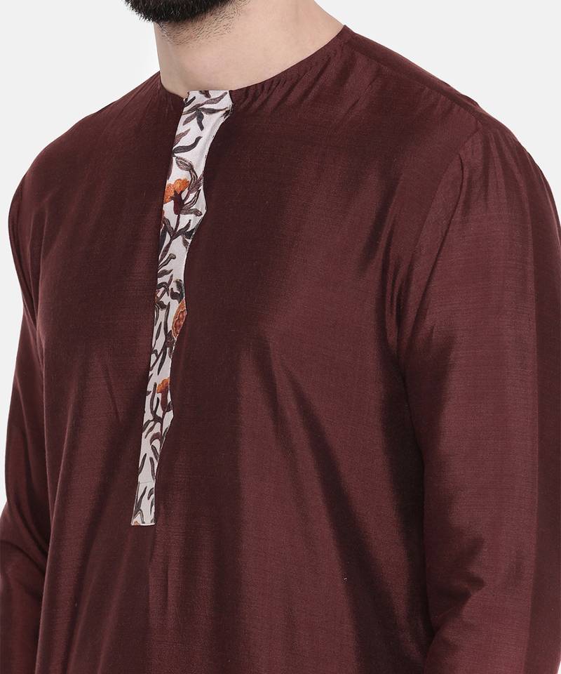 Brown Silk Printed Kurta Set