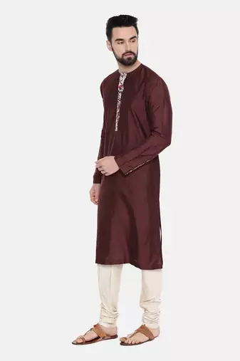 Brown Silk Printed Kurta Set